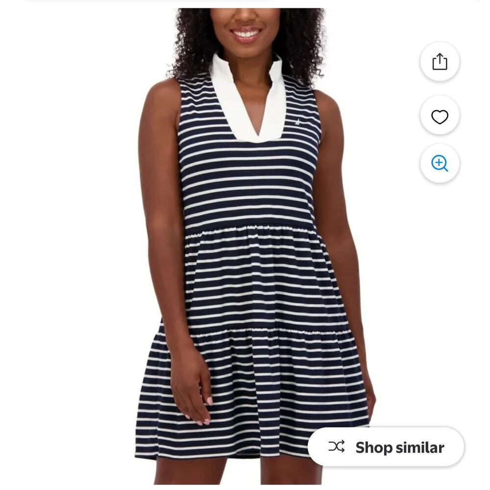 Nautica Blue White Stripe Collared Sleeveless Dress Size Medium